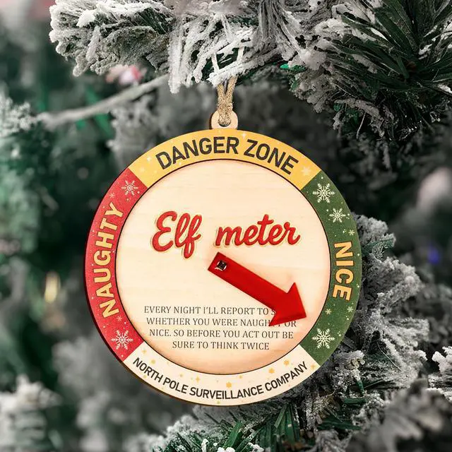 Alt view image 4 of 5 - Funny Elf Accessories Naughty or Nice Elf Meter Christmas Ornament 2026, Funny Xmas Decoration, Wooden Decor Gift for Kids, Family, Friend, White Elephant Gifts. Christmas Decorations