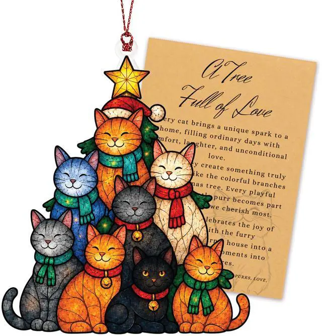 Main image of Cat Lover Gifts for Women, Funny Cat Christmas Ornaments 2026 | Cat Gifts for Women, Cats Tree Christmas Ornament Decor, Black Tuxedo and Orange Cats Ornaments, Colorful Christmas Decor