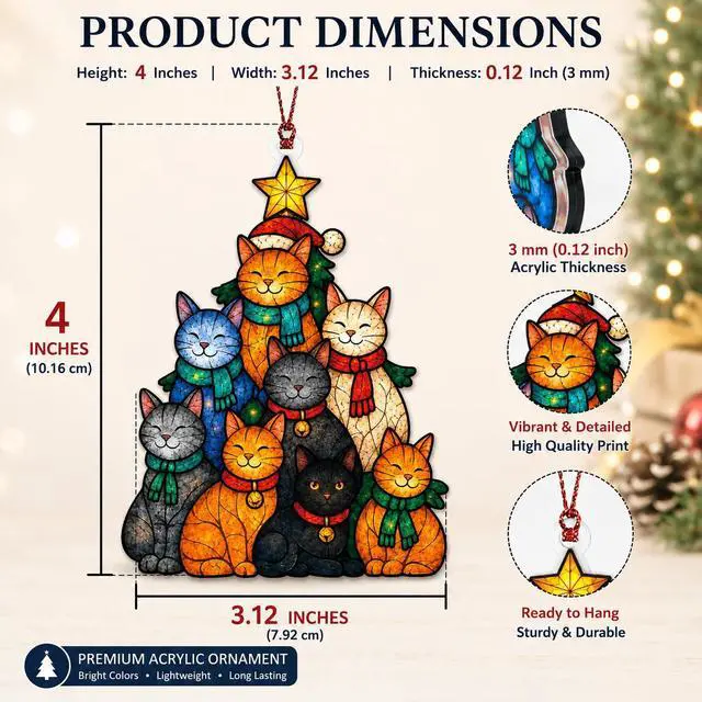 Alt view image 3 of 6 - Cat Lover Gifts for Women, Funny Cat Christmas Ornaments 2026 | Cat Gifts for Women, Cats Tree Christmas Ornament Decor, Black Tuxedo and Orange Cats Ornaments, Colorful Christmas Decor