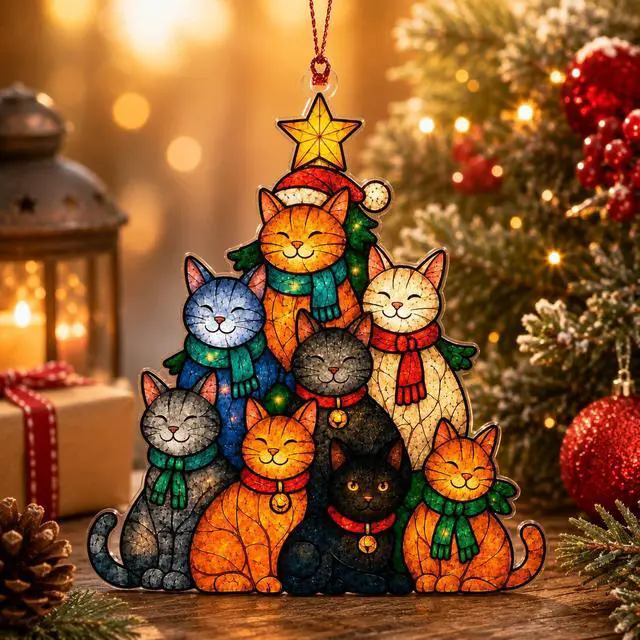 Alt view image 2 of 6 - Cat Lover Gifts for Women, Funny Cat Christmas Ornaments 2026 | Cat Gifts for Women, Cats Tree Christmas Ornament Decor, Black Tuxedo and Orange Cats Ornaments, Colorful Christmas Decor