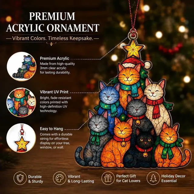 Alt view image 5 of 6 - Cat Lover Gifts for Women, Funny Cat Christmas Ornaments 2026 | Cat Gifts for Women, Cats Tree Christmas Ornament Decor, Black Tuxedo and Orange Cats Ornaments, Colorful Christmas Decor
