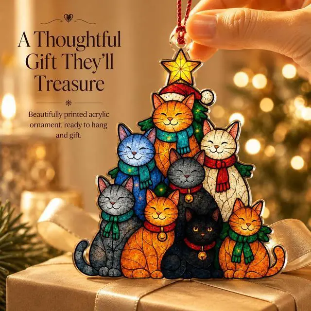 Alt view image 6 of 6 - Cat Lover Gifts for Women, Funny Cat Christmas Ornaments 2026 | Cat Gifts for Women, Cats Tree Christmas Ornament Decor, Black Tuxedo and Orange Cats Ornaments, Colorful Christmas Decor