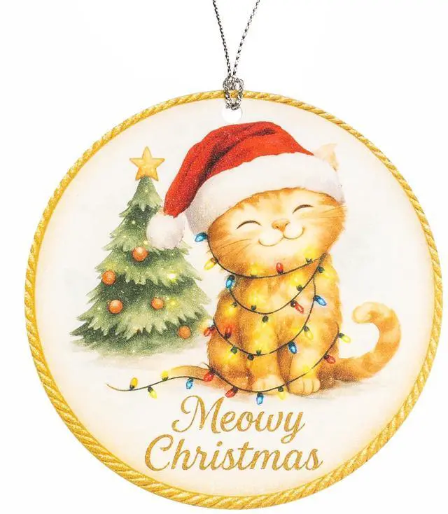 Main image of Cat Christmas Ornament 2026, Orange Tabby Ornament with Meowy Christmas Design, Tree Decoration, Cat Lover Gifts, Holiday Keepsake Gift