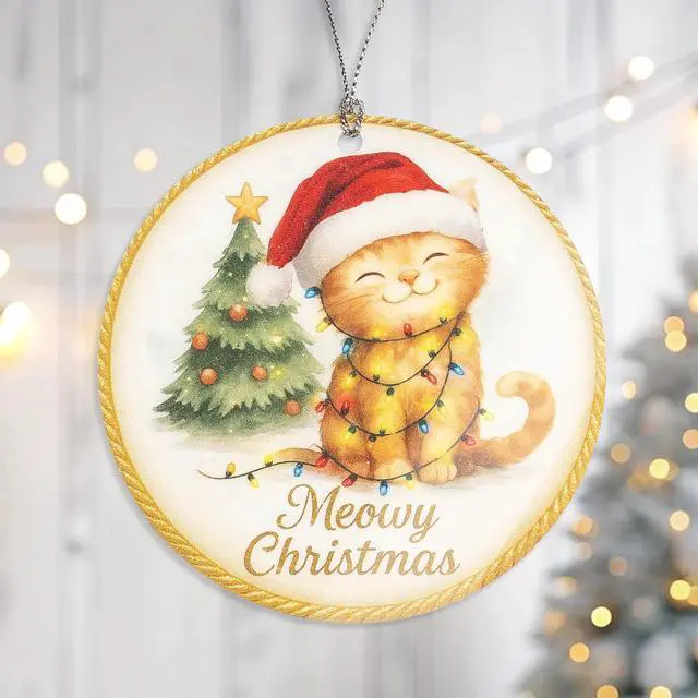 Alt view image 3 of 5 - Cat Christmas Ornament 2026, Orange Tabby Ornament with Meowy Christmas Design, Tree Decoration, Cat Lover Gifts, Holiday Keepsake Gift