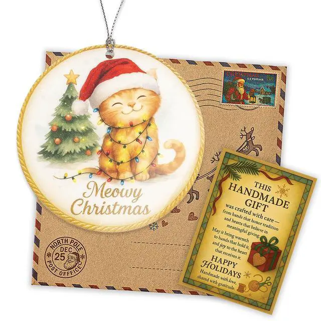 Alt view image 4 of 5 - Cat Christmas Ornament 2026, Orange Tabby Ornament with Meowy Christmas Design, Tree Decoration, Cat Lover Gifts, Holiday Keepsake Gift