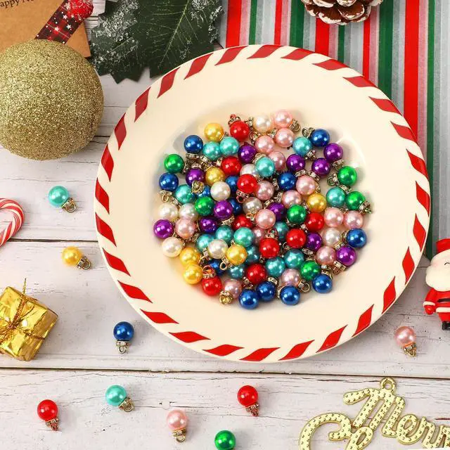 Alt view image 2 of 3 - 90pcs Christmas Mini Ornaments Multicolor Faux Pearl Tree Decorations | Plastic 1 Inch Balls, Hanging Loops For Easy Setup, Vintage Glitter Finishes, Holiday Tree Decor For Indoor Party Crafting