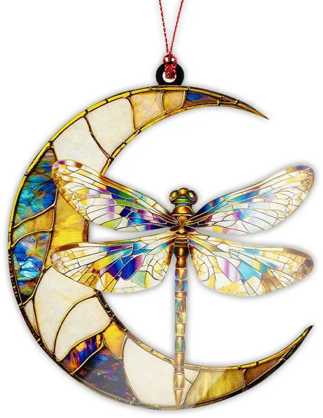 Main image of Dragonfly Gifts for Women, Dragonfly Moon Ornament for Christmas Tree Decoration, Birthday Gift for Mom, Mama Gifts Decor, Hanging Car Charm, Symbol of Love, Hope & Transformation