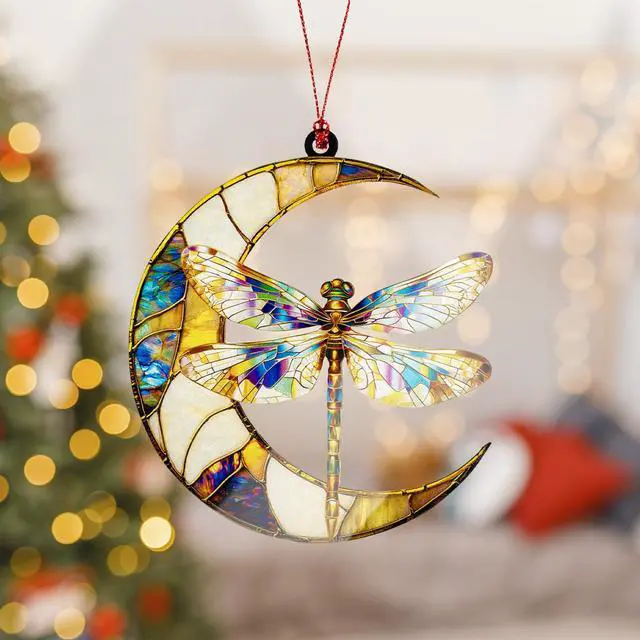 Alt view image 2 of 6 - Dragonfly Gifts for Women, Dragonfly Moon Ornament for Christmas Tree Decoration, Birthday Gift for Mom, Mama Gifts Decor, Hanging Car Charm, Symbol of Love, Hope & Transformation