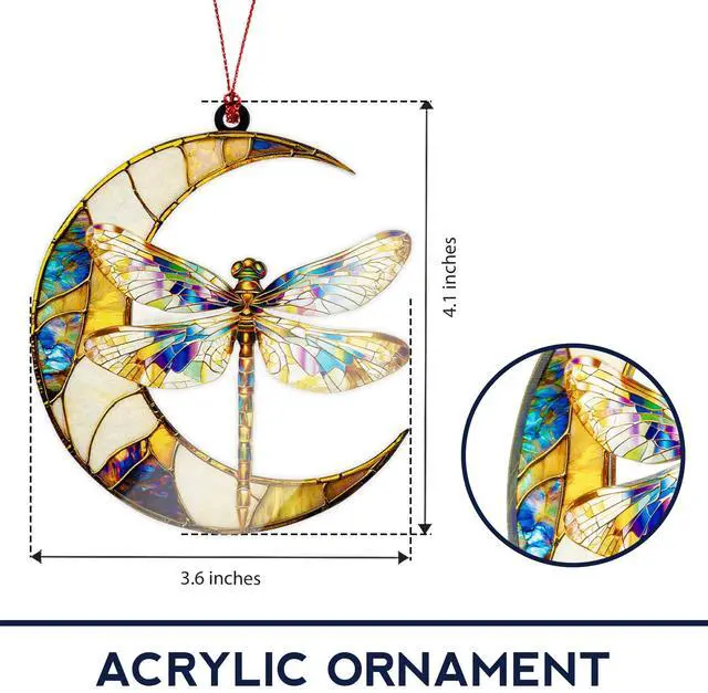Alt view image 3 of 6 - Dragonfly Gifts for Women, Dragonfly Moon Ornament for Christmas Tree Decoration, Birthday Gift for Mom, Mama Gifts Decor, Hanging Car Charm, Symbol of Love, Hope & Transformation