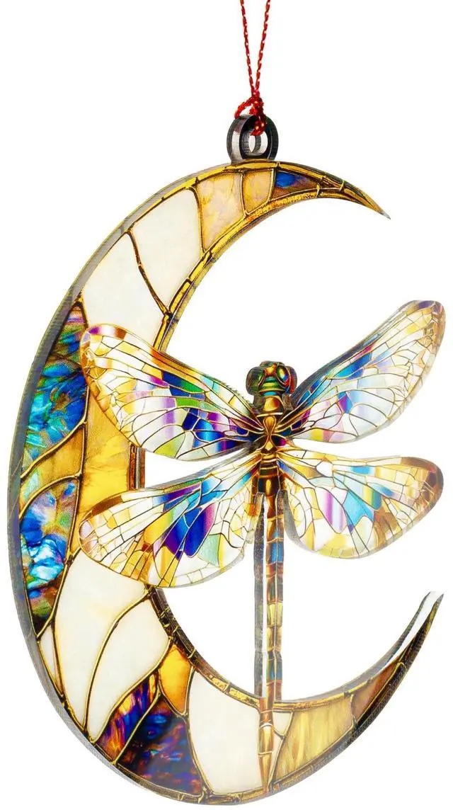 Alt view image 4 of 6 - Dragonfly Gifts for Women, Dragonfly Moon Ornament for Christmas Tree Decoration, Birthday Gift for Mom, Mama Gifts Decor, Hanging Car Charm, Symbol of Love, Hope & Transformation