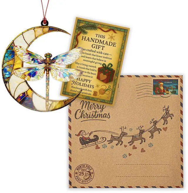 Alt view image 5 of 6 - Dragonfly Gifts for Women, Dragonfly Moon Ornament for Christmas Tree Decoration, Birthday Gift for Mom, Mama Gifts Decor, Hanging Car Charm, Symbol of Love, Hope & Transformation
