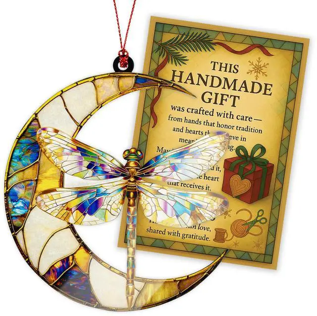 Alt view image 6 of 6 - Dragonfly Gifts for Women, Dragonfly Moon Ornament for Christmas Tree Decoration, Birthday Gift for Mom, Mama Gifts Decor, Hanging Car Charm, Symbol of Love, Hope & Transformation