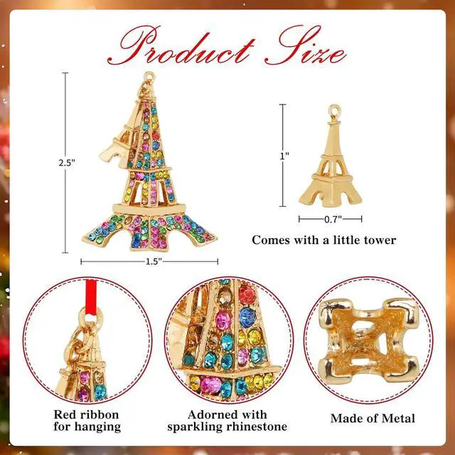 Alt view image 7 of 7 - Eiffel Tower Christmas Ornaments 2026 - Metal Paris Eiffel Tower Ornaments for Christmas Tree Decorations Romantic France Tower Hanging Keepsake Gifts for Women Girls Kids