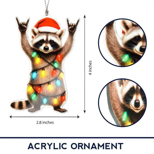Alt view image 5 of 5 - Funny Christmas Ornament - Raccon Gifts Christmas Ornaments 2026 - Animal Lovers Gifts - Acrylic Funny Ornament Decoration for Tree - Gift for Friends, cowoker, Men, Women, Office