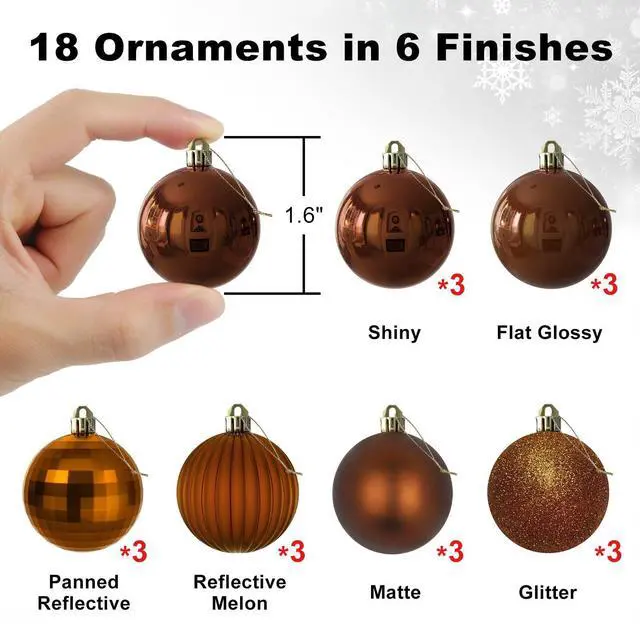 Alt view image 2 of 7 - Bronze 1.6" Small Christmas Balls Christmas Tree Decoration Ornaments Shatterproof Hanging Balls for Birthday Halloween Holiday Wedding Decorations Set of 18pcs