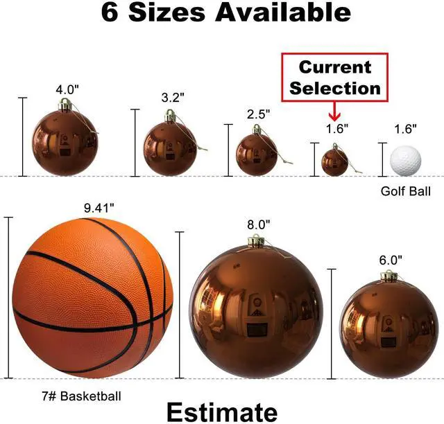 Alt view image 6 of 7 - Bronze 1.6" Small Christmas Balls Christmas Tree Decoration Ornaments Shatterproof Hanging Balls for Birthday Halloween Holiday Wedding Decorations Set of 18pcs
