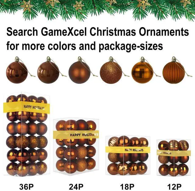 Alt view image 7 of 7 - Bronze 1.6" Small Christmas Balls Christmas Tree Decoration Ornaments Shatterproof Hanging Balls for Birthday Halloween Holiday Wedding Decorations Set of 18pcs