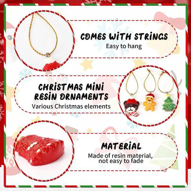 Alt view image 3 of 7 - 36Pcs Mini Christmas Hanging Ornaments for Tree,Festival Home Decor | Resin Pendants with String, Xmas Party Decoration, Miniature Figurine Charms for Small Tree, Holiday DIY Crafts and Gifts