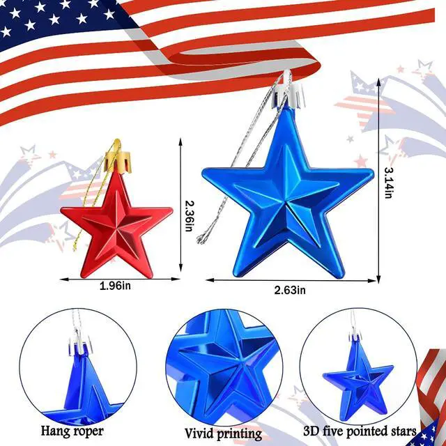 Alt view image 2 of 7 - 24 Pcs Patriotic Ornaments for Tree Red White Blue Christmas Decor | Plastic Material, 4th of July Decorations, Memorial Day Tree Decorations, Red White and Blue Ornaments for Tree, Hanging