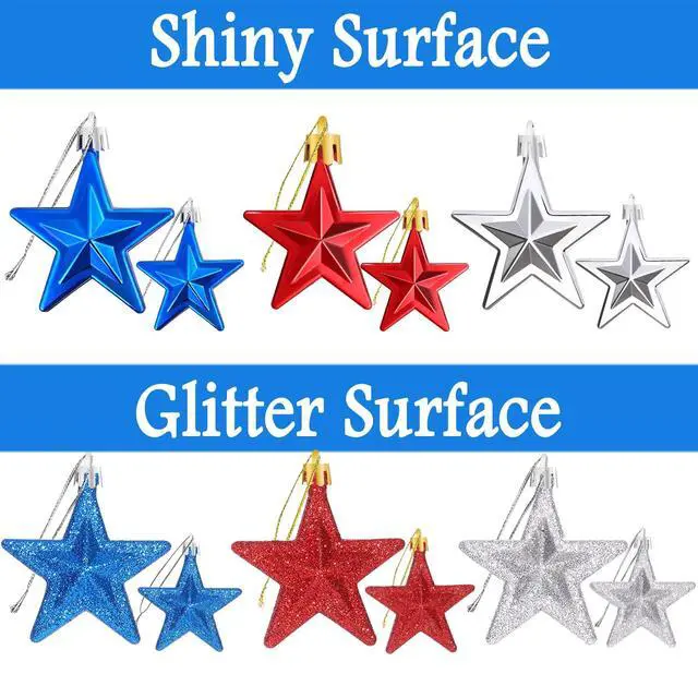 Alt view image 3 of 7 - 24 Pcs Patriotic Ornaments for Tree Red White Blue Christmas Decor | Plastic Material, 4th of July Decorations, Memorial Day Tree Decorations, Red White and Blue Ornaments for Tree, Hanging