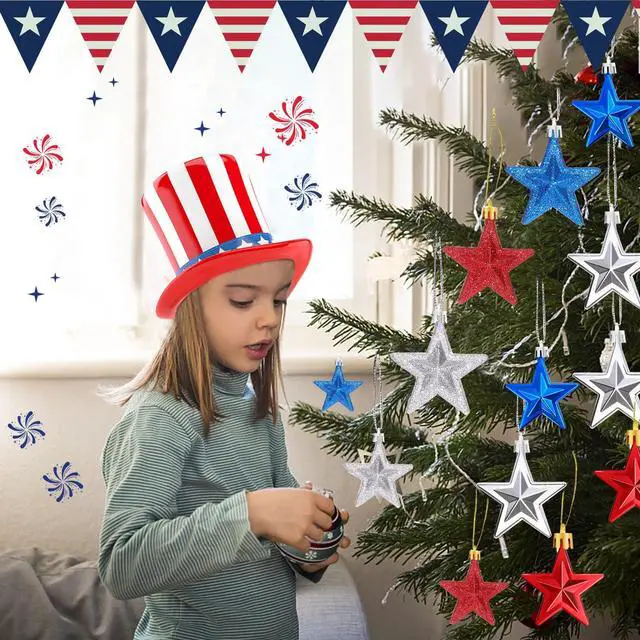 Alt view image 5 of 7 - 24 Pcs Patriotic Ornaments for Tree Red White Blue Christmas Decor | Plastic Material, 4th of July Decorations, Memorial Day Tree Decorations, Red White and Blue Ornaments for Tree, Hanging