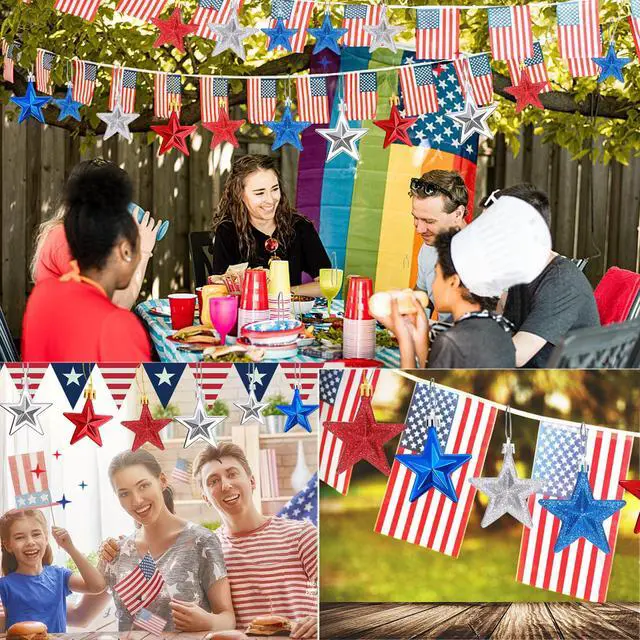 Alt view image 7 of 7 - 24 Pcs Patriotic Ornaments for Tree Red White Blue Christmas Decor | Plastic Material, 4th of July Decorations, Memorial Day Tree Decorations, Red White and Blue Ornaments for Tree, Hanging