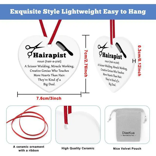 Alt view image 3 of 6 - Hairdresser Gifts for Women Hairdresser Ceramic Christmas Ornament Gifts Hair Stylist Presents for Sisters Friend Cosmetology Graduation Presents for Girl Hair Stylist Hairdressing Gift
