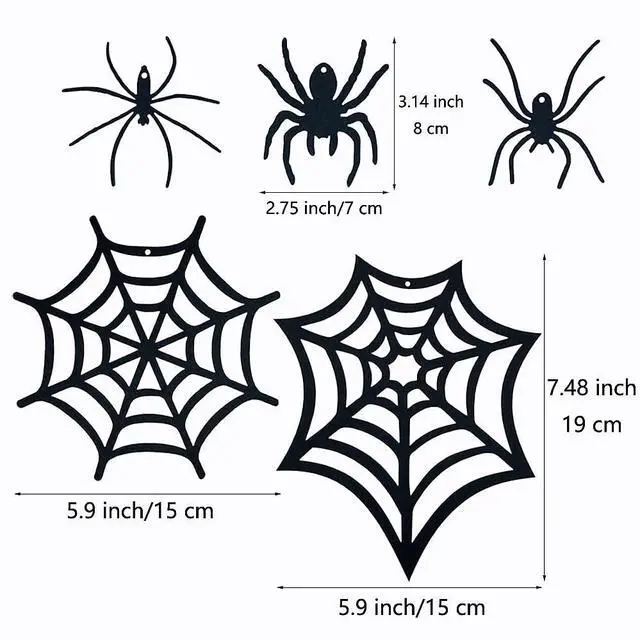 Alt view image 2 of 6 - 33 PCS Hanging Spider Decorations Spider Ornament Black Felt Spider Web Halloween Decorations for DIY House Decor