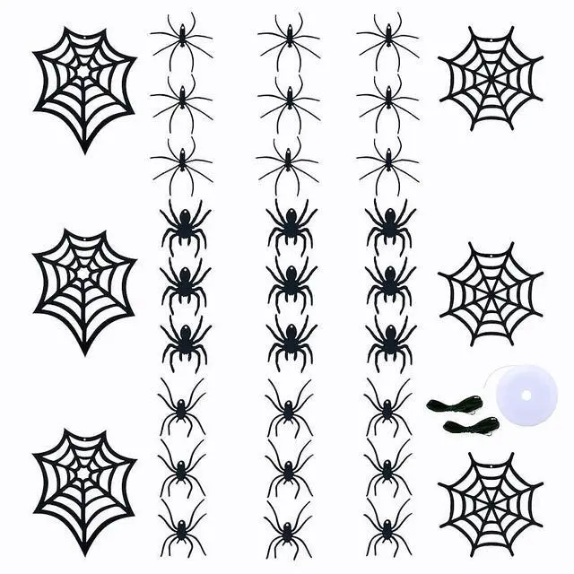Alt view image 3 of 6 - 33 PCS Hanging Spider Decorations Spider Ornament Black Felt Spider Web Halloween Decorations for DIY House Decor