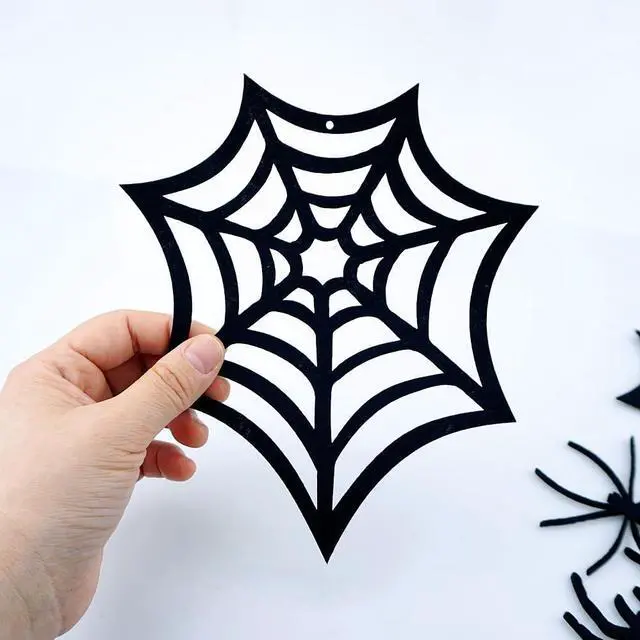 Alt view image 4 of 6 - 33 PCS Hanging Spider Decorations Spider Ornament Black Felt Spider Web Halloween Decorations for DIY House Decor