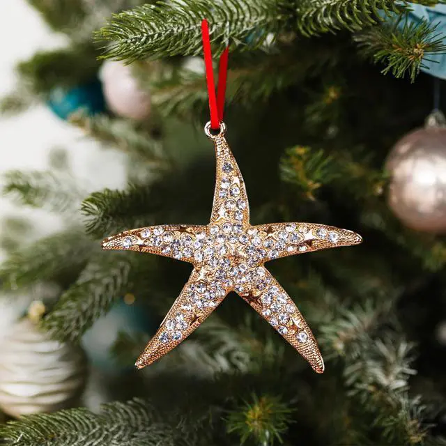 Alt view image 3 of 7 - Starfish Christmas Ornament - Metal Gold Starfish Ornaments for Christmas Tree Beach Theme Hanging Ornaments Keepsake Gifts for Women Men Kids