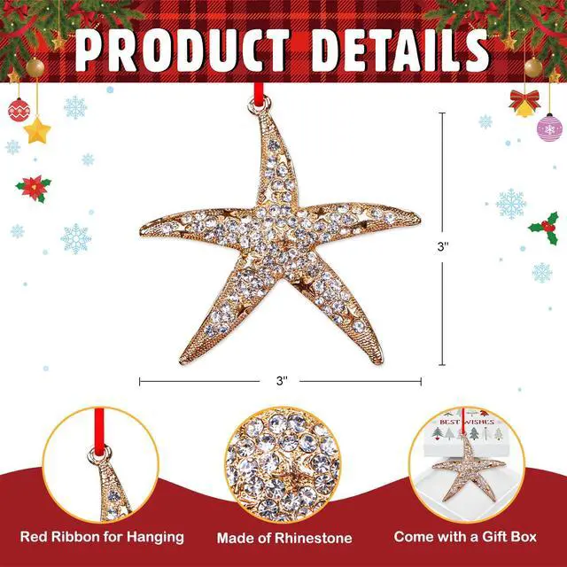 Alt view image 4 of 7 - Starfish Christmas Ornament - Metal Gold Starfish Ornaments for Christmas Tree Beach Theme Hanging Ornaments Keepsake Gifts for Women Men Kids