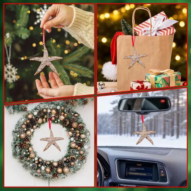 Alt view image 7 of 7 - Starfish Christmas Ornament - Metal Gold Starfish Ornaments for Christmas Tree Beach Theme Hanging Ornaments Keepsake Gifts for Women Men Kids