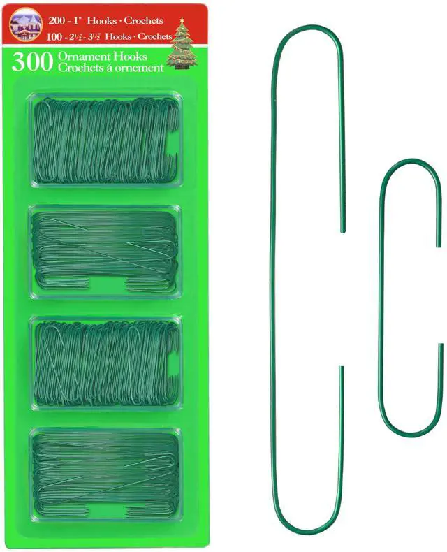 Main image of Green Christmas Tree Ornament Hooks - Metal Wire Decoration Hanging 300 Pk