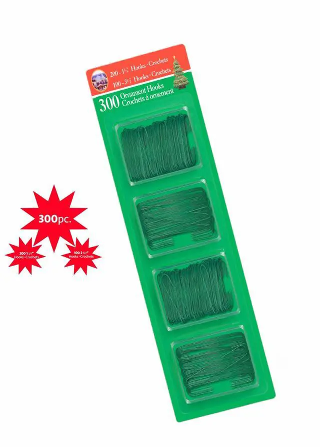Alt view image 4 of 5 - Green Christmas Tree Ornament Hooks - Metal Wire Decoration Hanging 300 Pk