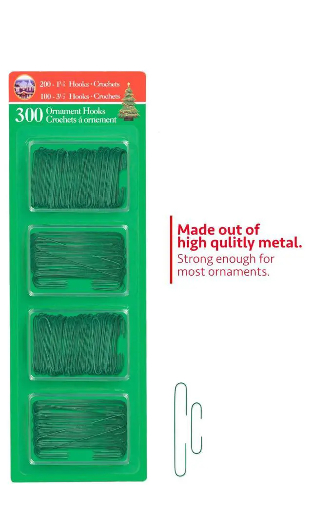 Alt view image 5 of 5 - Green Christmas Tree Ornament Hooks - Metal Wire Decoration Hanging 300 Pk
