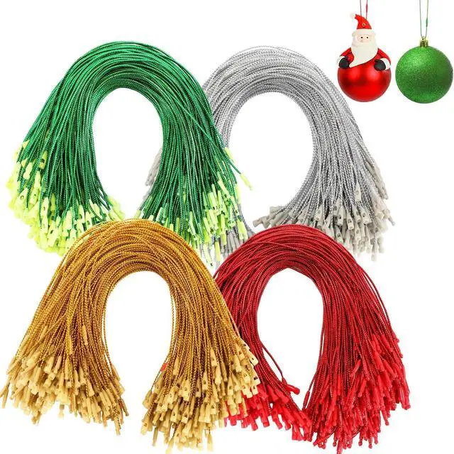 Main image of 600Pcs Christmas Ornament Hooks, Ornament Hangers with Snap | Ornament String for Christmas Tree, Holiday Party Hanging Decorations Ropes, Easy and Fast Locking, Gold Silver Red Green