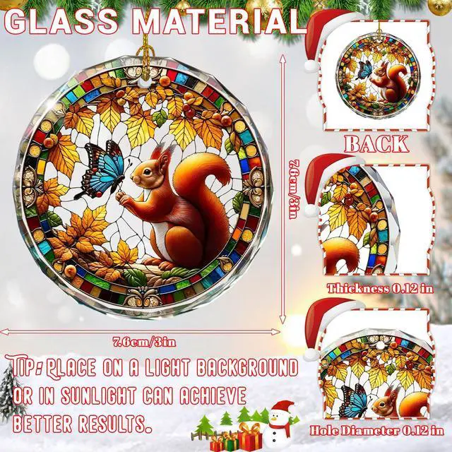 Alt view image 2 of 6 - Squirrel Stained Glass Ornament, Squirrel Decorative Hanging Ornaments, Holiday Present ldeas and Gift Exchange