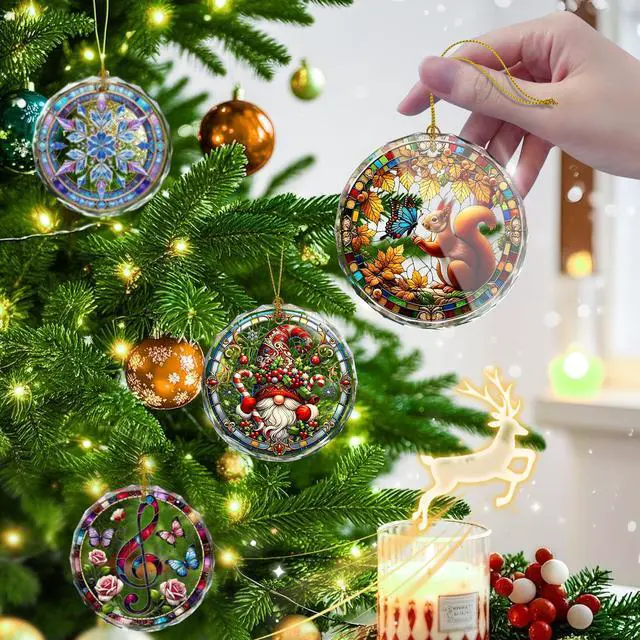 Alt view image 4 of 6 - Squirrel Stained Glass Ornament, Squirrel Decorative Hanging Ornaments, Holiday Present ldeas and Gift Exchange