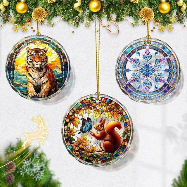 Alt view image 5 of 6 - Squirrel Stained Glass Ornament, Squirrel Decorative Hanging Ornaments, Holiday Present ldeas and Gift Exchange