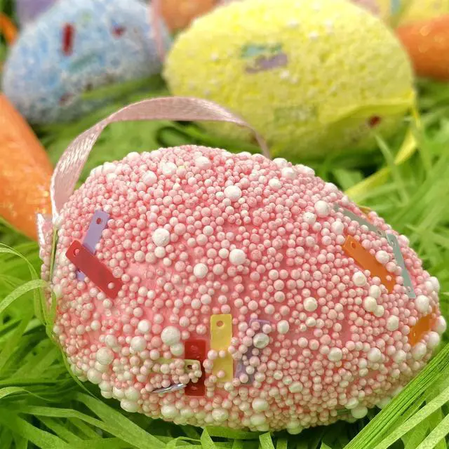 Alt view image 5 of 7 - 18PCS Easter Egg Ornaments and Carrot Hanging Ornaments Colorful Foam Hanging Egg Ornaments Foam Glitter Artificial Carrots Easter Tree Decorations Home Party DIY Crafts