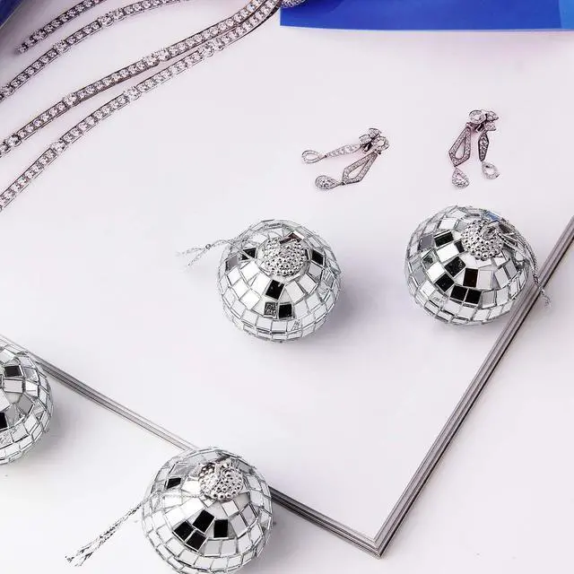 Alt view image 4 of 7 - 12 Pcs Silver Disco Mirror Ball for Party Decoration, Christmas Tree Wedding Birthday Party Ornaments(4CM)