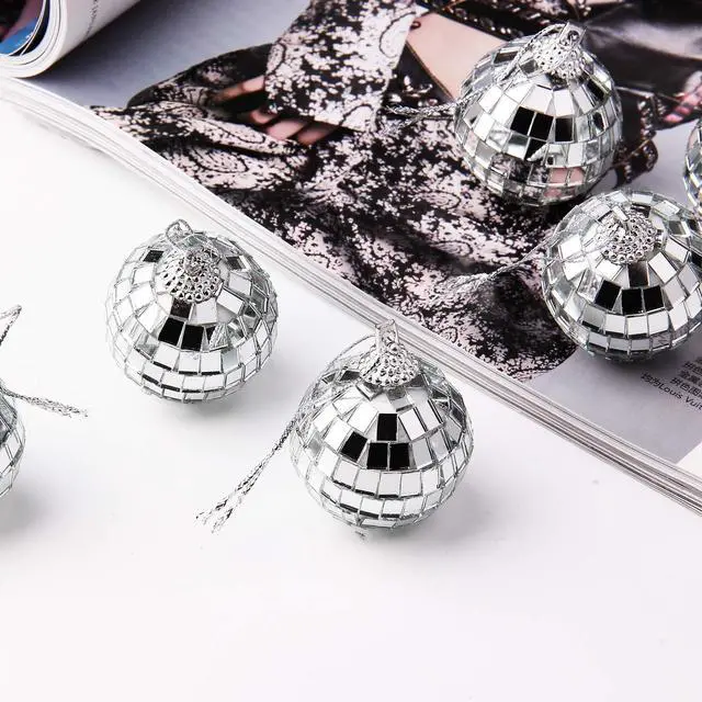 Alt view image 3 of 7 - 12 Pcs Silver Disco Mirror Ball for Party Decoration, Christmas Tree Wedding Birthday Party Ornaments(4CM)
