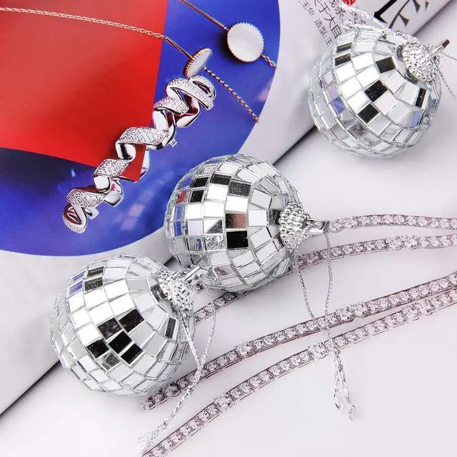 Alt view image 5 of 7 - 12 Pcs Silver Disco Mirror Ball for Party Decoration, Christmas Tree Wedding Birthday Party Ornaments(4CM)