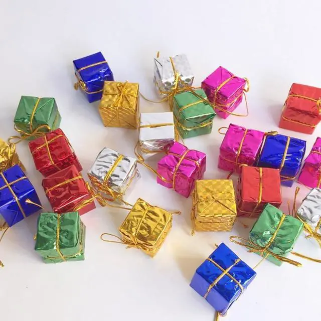 Main image of 24PCS Shiny Mini Boxes OrnamentsChristmas Tree Decoration,Metal Foil Wrapped Ornamentsfor Christmas Tree Hanging Decorations