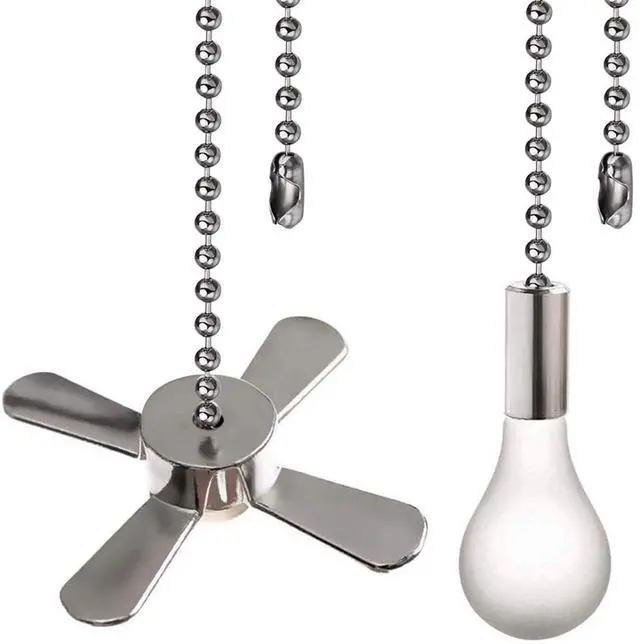 Main image of Ceiling Fan Pull Chain Ornaments Extension Chains with Decorative Light Bulb and Cord 13.6 Inches Fan Pull Chain Set For Ceiling Light Lamp Chain (Nickel)