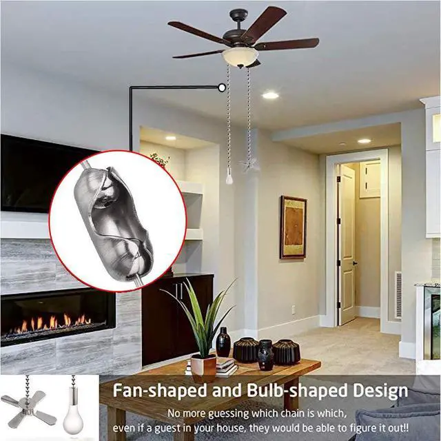 Alt view image 4 of 6 - Ceiling Fan Pull Chain Ornaments Extension Chains with Decorative Light Bulb and Cord 13.6 Inches Fan Pull Chain Set For Ceiling Light Lamp Chain (Nickel)