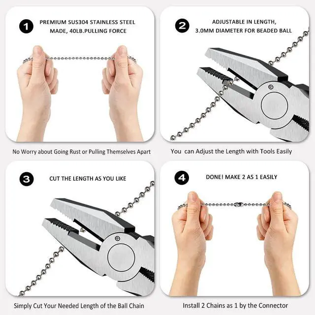 Alt view image 5 of 6 - Ceiling Fan Pull Chain Ornaments Extension Chains with Decorative Light Bulb and Cord 13.6 Inches Fan Pull Chain Set For Ceiling Light Lamp Chain (Nickel)