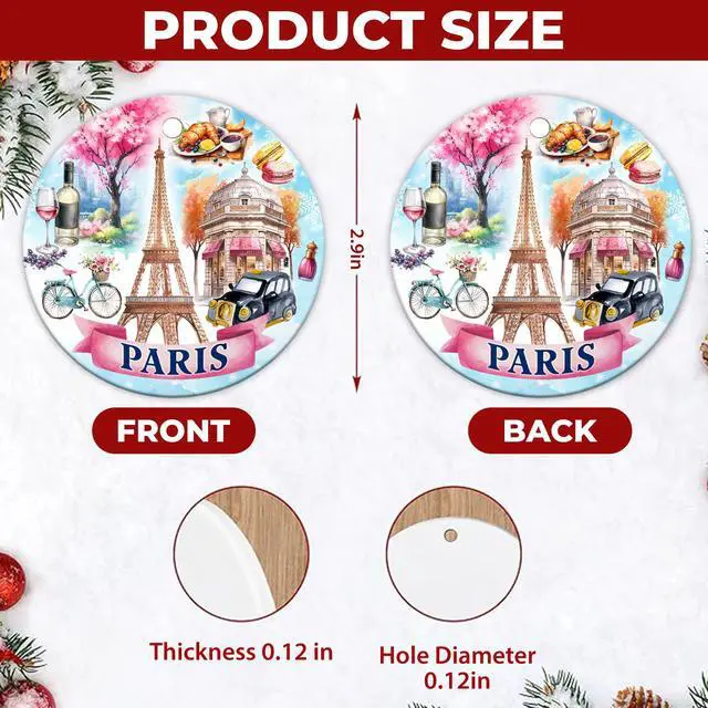 Alt view image 2 of 7 - Paris Christmas Ornament 2026 Eiffel Tower, Macarons, Croissants & Parisian Café Scene Ceramic Travel Souvenir Keepsake, French Holiday Tree Decoration & European Gift