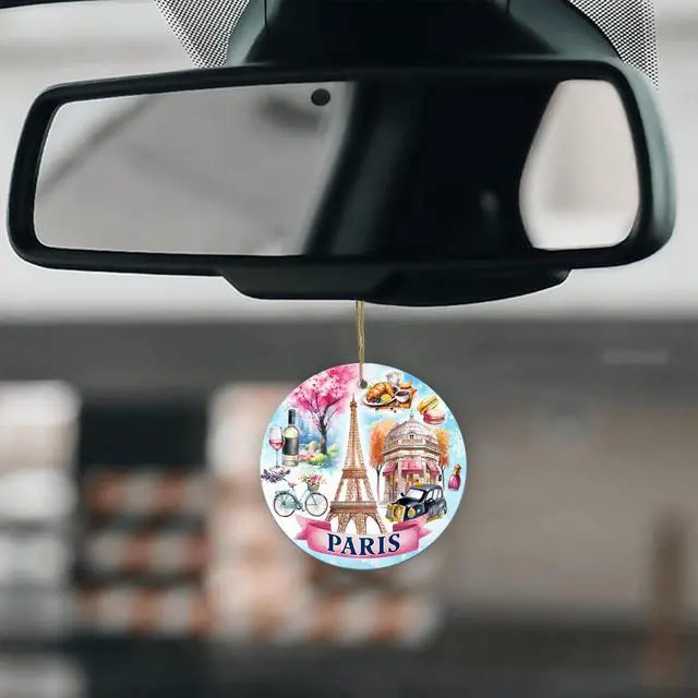 Alt view image 4 of 7 - Paris Christmas Ornament 2026 Eiffel Tower, Macarons, Croissants & Parisian Café Scene Ceramic Travel Souvenir Keepsake, French Holiday Tree Decoration & European Gift